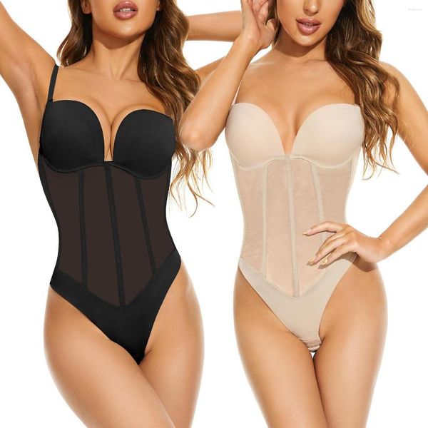 Body da donna Shapers Mesh con ossa di plastica Shapewear Women One Piece Plus Size Black Beige Seamless Underwear Tute dimagranti