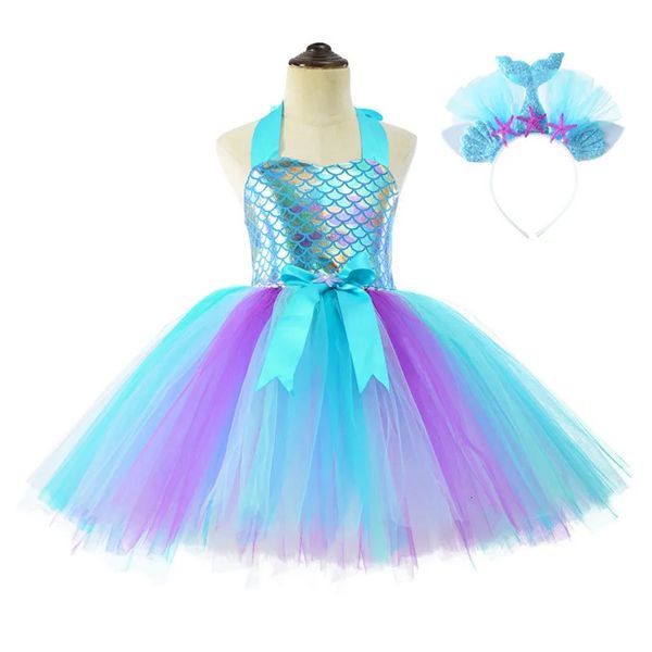 Abiti da ragazza Abito da principessa sirena per ragazze Costume per bambini Compleanno Abito tutu di Halloween Bambini Abiti estivi per feste 2-10T Cosplay 231110