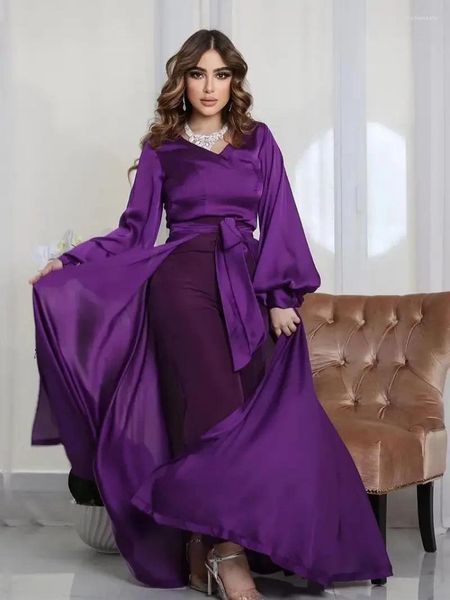 Ethnische Kleidung Indien Dubai Abaya Party 2 Stück Set für Frauen Satin Overall Mantel Surs Ballkleid Vestidos Hochzeit Prom Marokko Kaftan