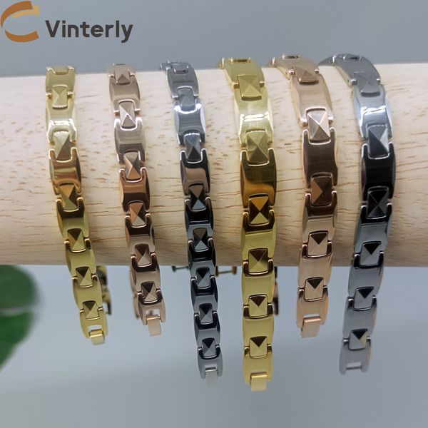 Bracciale in tungsteno antigraffio a catena per uomo Bracciali magnetici energetici Goldcolor Benefici maschili 2122CM Coppia gioielli impermeabili 230511