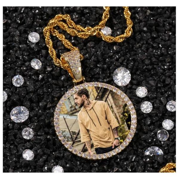 Collana con ciondolo con foto su misura Personalizzazione Hip Hop Punk Matrimonio Brithday Donna Uomo Regalo Brillante zirconi pietra maglione Dhhvu