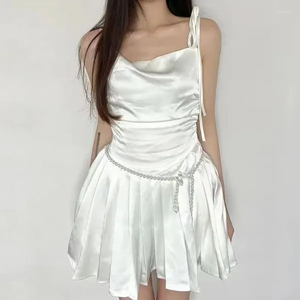 Vestidos casuais moda coreana branco cetim mini vestido mulheres harajuku baile elegante roupas de verão roupas de clube para