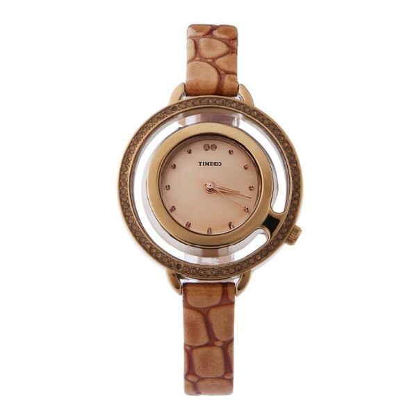 Orologi da polso TIME100 Orologi da donna Quarzo Cinturino in pelle di serpente marrone Orologio scheletro con diamanti Quadrante grande Abito da donna Polso casual