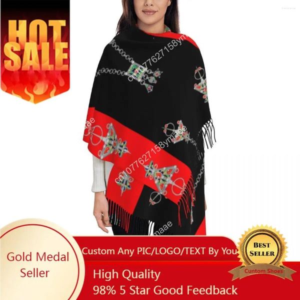 Шарфы на заказ, ювелирный шарф Kabyle, женский длинный зимне-осенний теплый платок с кисточками, унисекс, амазигский ковер, берберский