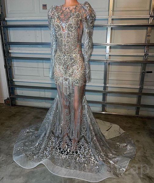 Aso Ebi April Sier Mermaid Prom Dress Crystals Cristalli di pizzo in pizzo Formale Formale Secondo Accogliente Ottimo Compito Abiti Abiti Robe De Soiree Zj Es