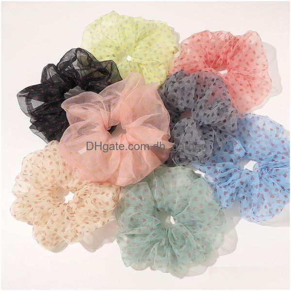 Elastici per capelli Ins Scrunchies in organza oversize Donna Scrunchie a cuore Fasce elastiche per capelli Ragazze Copricapo Cravatte in gomma Grande P Dhgarden Dhsml