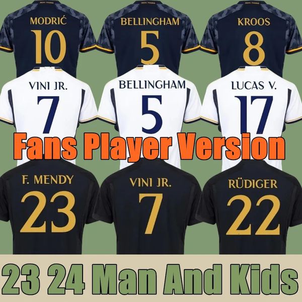 Mens Tshirts 2023 2024 Bellingham Vini Jr Maglie di calcio Rodrygo Camavinga Real Madrids Arda Guler Away Fans Player Men Kid Women Kit Tshirt Modric Camiset