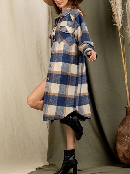 Damenjacken Damen Vintage Plaid Übergroßer Mantel mit Revers Langarm Wolljacke für einen lässigen und schicken Look