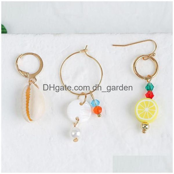 Dangle Chandelier 3 Pçs / Set Bohemia Ladies Natural Shell Polymer Clay Amarelo Limão Cristal Beads Brincos Para Mulheres G Dhgarden Dhfic