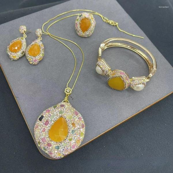 Набор серег-ожерелья из натурального малайского нефрита, инкрустированных разноцветными маленькими камнями, из четырех частей, из высококачественного роскошного женского свадебного банкета