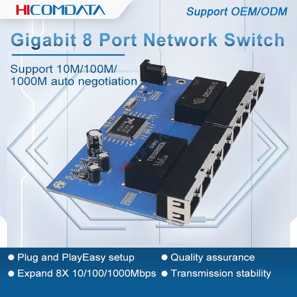 HICOMDATA 1000M Mini 8-Port Desktop Switch Fast Ethernet Netzwerk Switch Gigabit LAN Hub RJ45 Ethernet Switching Pcba