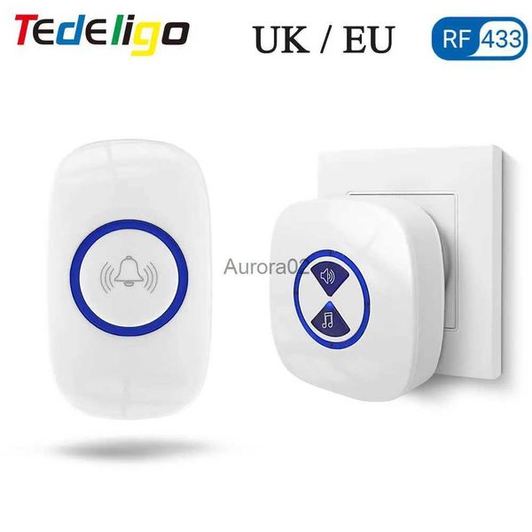 Campainhas Reino Unido UE Conjunto de campainha sem fio ao ar livre à prova d'água Transmissor Receptor Porta Chimes Smart Bell Controle Remoto 100m Alcance 110V 220V YQ231111