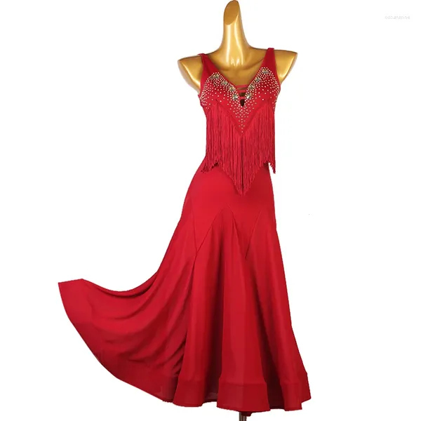 Palco desgaste 2023 vestido de dança de salão competição mulheres borla padrão nacional moderno tango trajes grande balanço valsa roupas