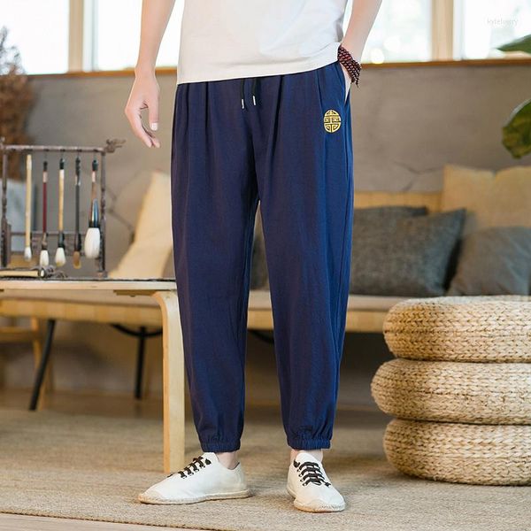 Pantaloni da uomo Lino ricamato estivo Tendenze della moda da uomo Taglie forti Streetwear Pantaloni da jogging Harem regolari per adolescenti Pantaloni sportivi traspiranti