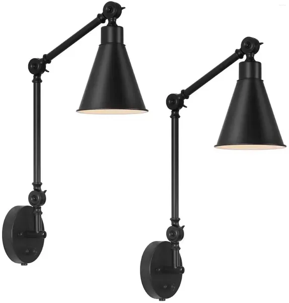 Lampada a muro Swing braccio SCONCE 2 pacchetti: dimmerabile con lampade montate in nero (lampadine non incluse)