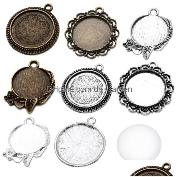 Bead Caps DIY Acessórios de Jóias Rodada Suportes de Fundo Tempo Gem Sublimação Pingente em Branco para Transferência de Impressão Colar Dr Dhgarden Dhctr