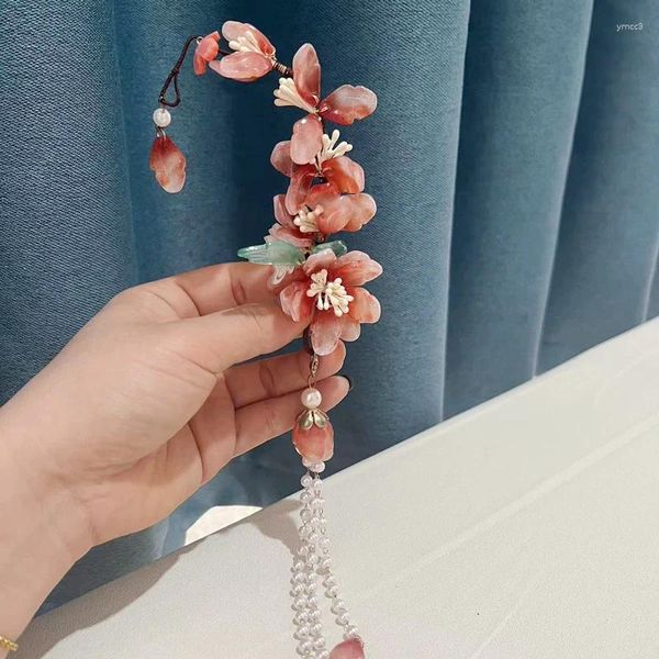 Haarspangen Chinesische Clip Quaste Perle Blumen Haarnadel Für Frauen Rote Blume Haarspangen Vintage Hanfu Cosplay Tiaras Klassischer Schmuck