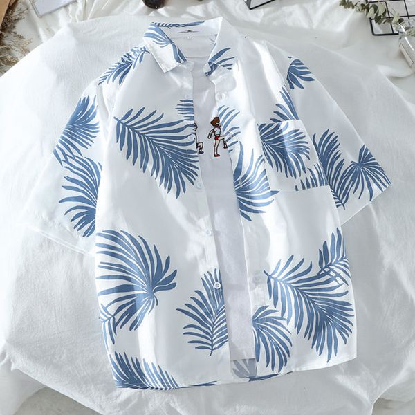 Camicie casual da uomo Camicie a maniche corte con colletto rovesciato stile resort hawaiano con stampa di foglie di palma 230411