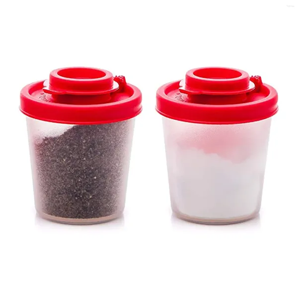 Vorratsflaschen 2/1 Stück Salz- und Pfefferstreuer Feuchtigkeitsbeständige Boxen Kunststoff Luftdichter Gewürzglasspender Klare Box mit roten Deckeln