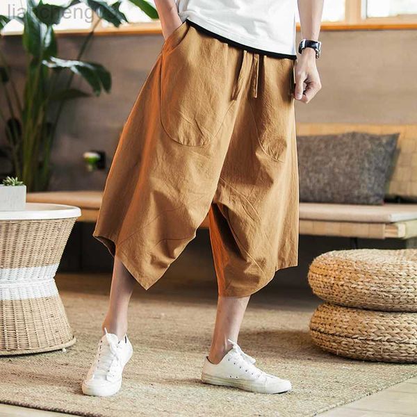 Мужские брюки бросают мужчины Harajuku Harem Pants 2023 Мужские летние хлопковые белки брюки мужской винтажный китайский стиль спортивные штаны W0411