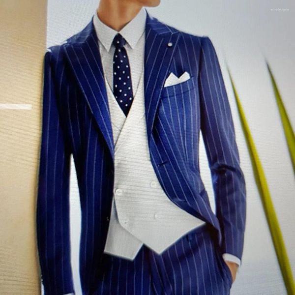 Abiti da uomo Ultimo design A righe blu Custom Made Party Tuxedo Slim Fit Uomo Matrimonio 2 pezzi Terno Blazer Jacket Pants