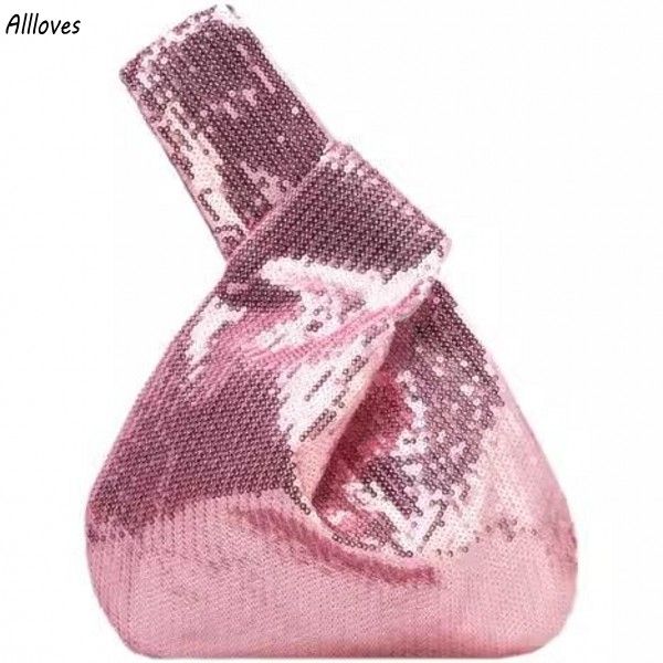 Blingbling Rosa Borsa con manico in paillettes Donna Ragazze Glitter Piccole borse Borsa con nodo da polso Reversibile Matrimonio Sera Frizione Occasioni formali Borse da festa Borsa CL2914