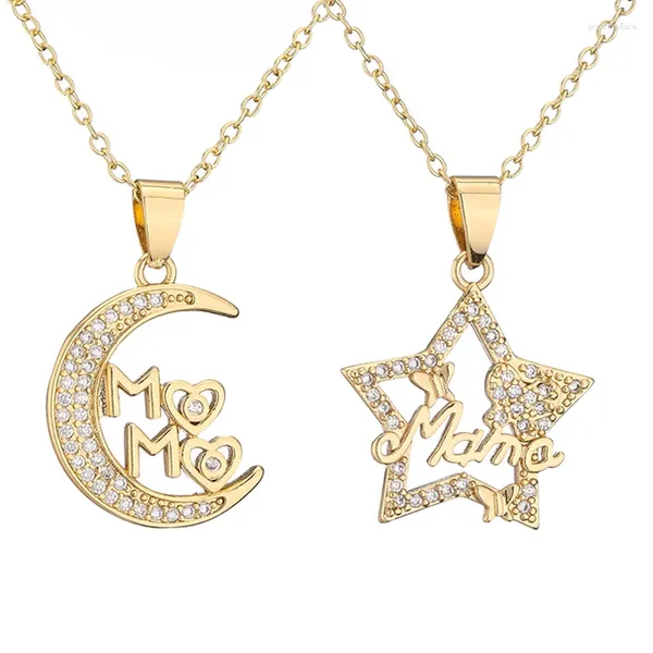 Collane con ciondolo Regalo per la festa della mamma Chic Star Moon Mama Lettera Collana Squisita collana con ciondolo placcato oro 18 carati per gioielli della madre Accessori