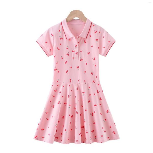 Mädchenkleider Kirsche Teenager Mädchen Polokleid Sommer Baumwolle Große Kinder Outfits Kinder Teenager Kleidung