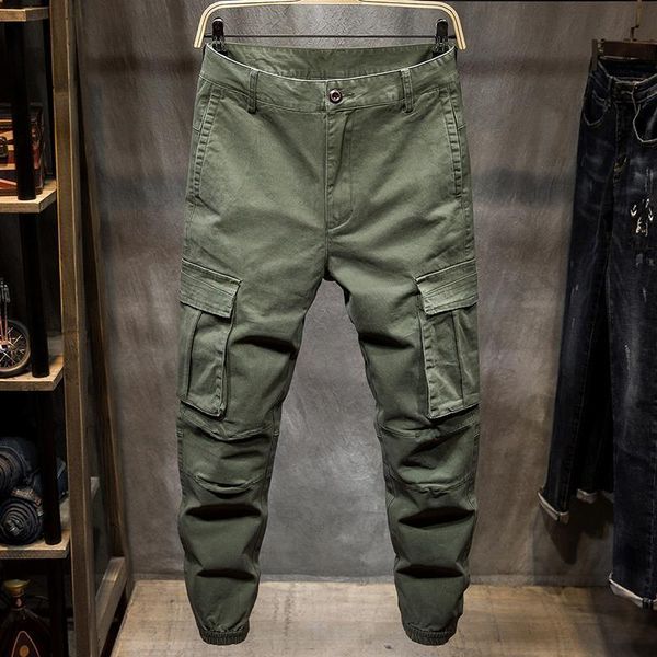 Calça masculina Autumn Cotton Motorcycle Solid Loose Cargo Casual Pants Men Style Armous de estilo coreano W202 230412