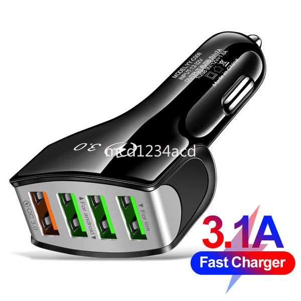 Chargeur de voiture universel 4 Ports Usb 5V 2,5 a, adaptateur d'alimentation automatique, pour iphone 14 15 12 13 Samsung Gps Mp3 F1