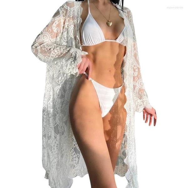 Swimwear femminile 2023 costume da bagno tutto abbinata per donne aperte in bikinis da bagno in pizzo kimono cardigan