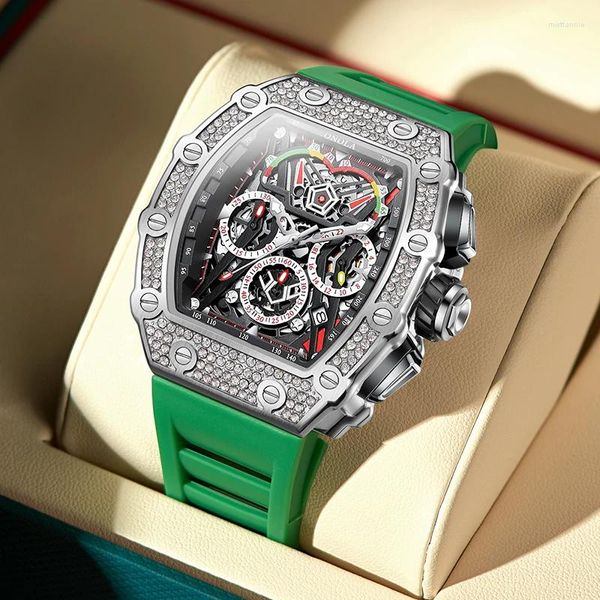 Наручные часы мужские автоматические механические часы ONOLA модные уникальные роскошные инкрустированные бриллиантами дизайн водонепроницаемые часы с силиконовой лентой мужские