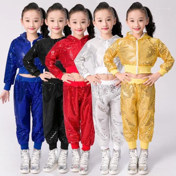 Abbigliamento da palcoscenico Costume da ballo per ragazze Abbigliamento hip-hop con paillettes jazz Abbigliamento per bambini Concorsi per spettacoli da sala da ballo