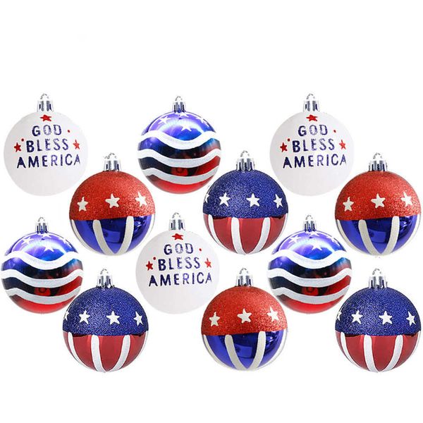 Articoli novità 12 PZ 60mm 4 luglio decorazione dell'albero Bandiera americana dipinta Palla di Natale Giorno dell'Indipendenza Decorazioni del Giorno dell'Indipendenza americana Z0411