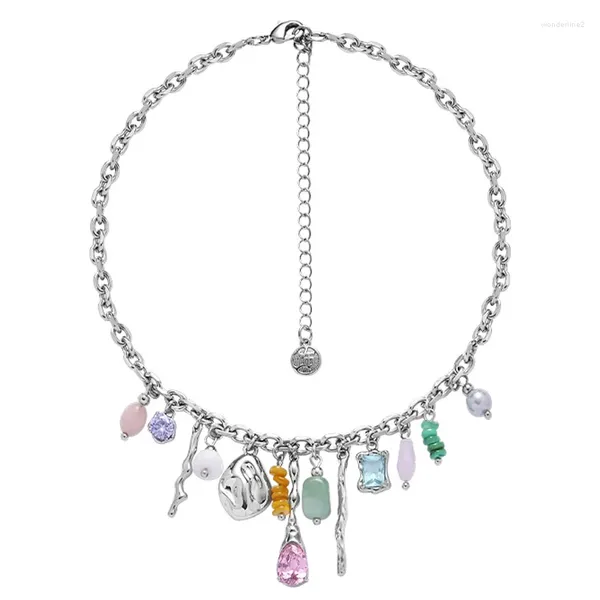 Anhänger Halsketten Eetit Mode Bunte Glas Harz Stein Kunststoff Geometrische Tropfen Halskette Persönlichkeit Einzigartige Tägliche Frauen Schmuck