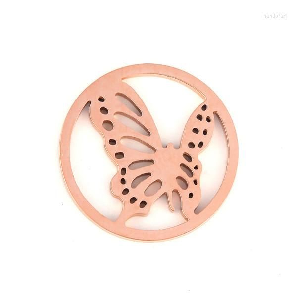 Подвесные ожерелья Vinnie Design Jewelry Rose Gold Color Butterfly Coint в 35 -миллиметровой раме из нержавеющей стали мой диск