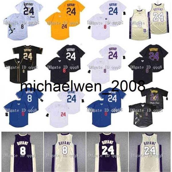 En Kalite La Mens 8 24 Bryant Jersey Onur Listesi Bryant Jersey Basketbol Sarı Beyaz Gri Siyah% 100 Dikişli Beyzbol Jersey