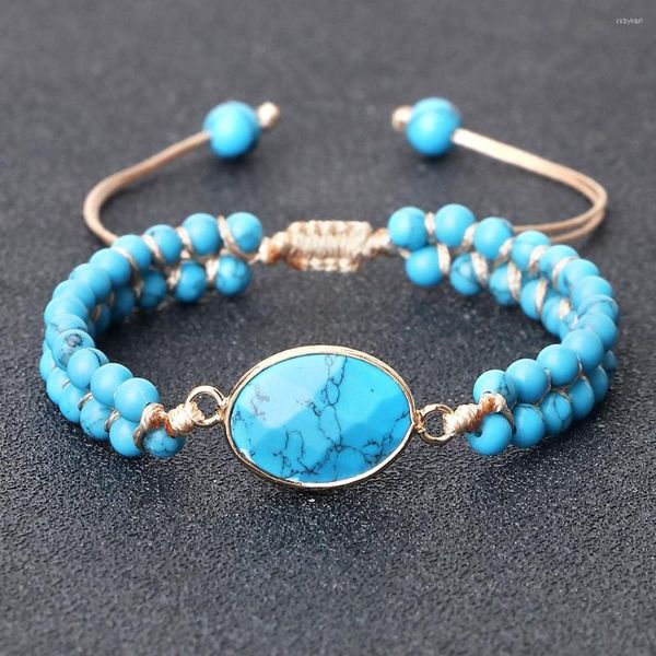 Strand 4mm Mulheres pulseiras naturais Blue Howlite Stone Stone Brangelet Bangle Handmade Men Ajuste Yoga Energy Jewelry Gift Pulseira