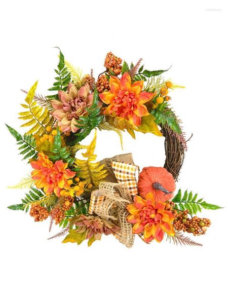 Dekorative Blumen Künstlicher Kranz mit Kürbisblättern und Blütenblättern, geeignet für Arten von Dekorationen, Haustür, Hochzeit, Wand, Zuhause