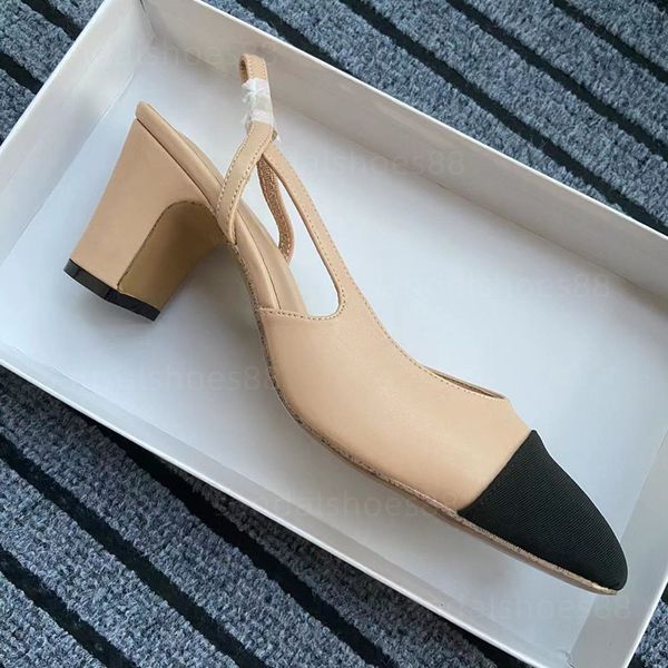 slingback tacchi scarpe da donna sandali firmati ballerine sandali slingback pompa vera pelle punta punta beige nero grosso tacco a spillo pompe mocassini delle donne ballerine