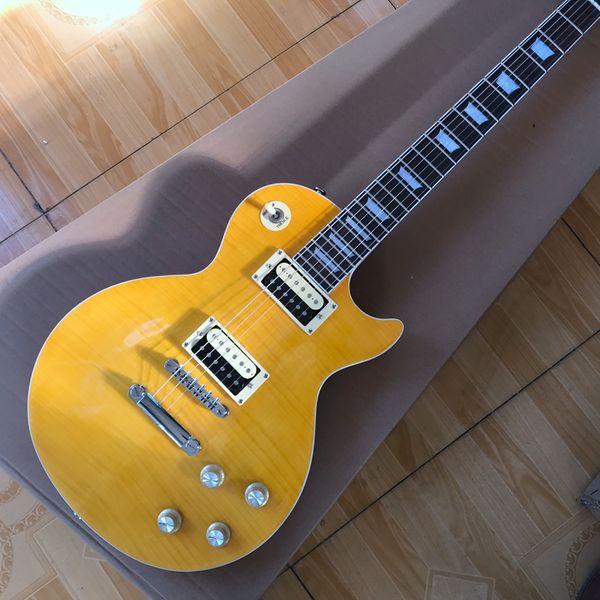 Guitarra elétrica de cor amarela com escala de jacarandá, hardwares Trome, oferta personalizada