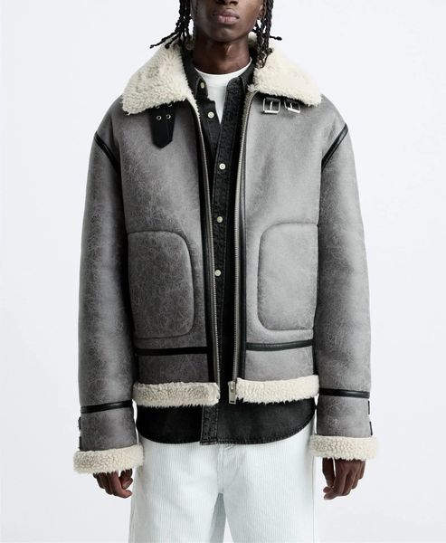Мужская кожаная искусственная кожа, зимняя замшевая куртка с лацканами из овчины в американском стиле, уличная меховая куртка, мужское пальто 231110