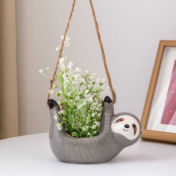 Вазы Vilead Ceramic Lloth Lazy Flower Vase Cegrines подвешивание растения творческое животное цветочное положение большого диаметра Nordic Home Decor P230411