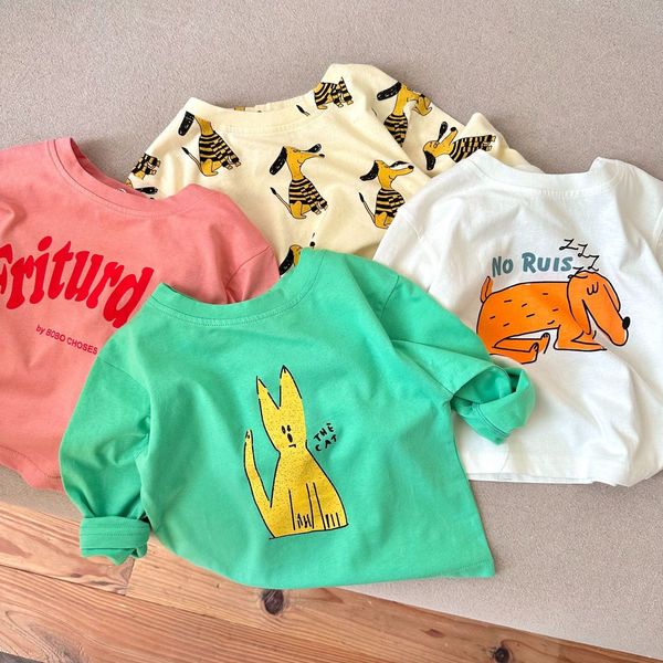 Tshirts 2023 Spring Kids Camisetas Tops de manga longa para meninos desenho animado garotas de verão Roupa de roupas de bebê camisetas