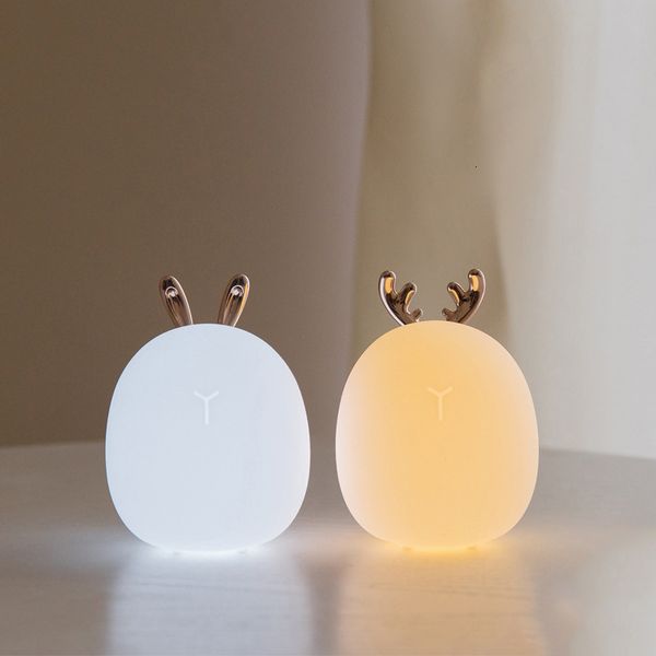 Lâmpadas Sombras Deer Rabbit LED Night Light Light Soft Silicone