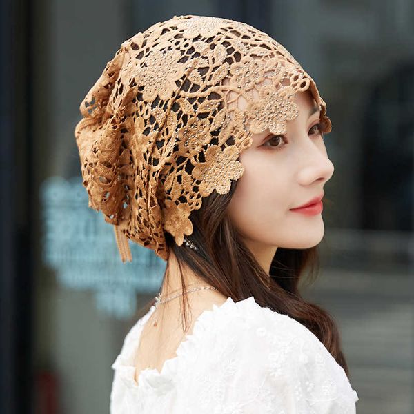 HBP femmina Ethnic Flower Etnic Flower Hollow Scolance Pullover singolo Rhinestone Headbarda retrò Dual Purpose Hat Muslim musulmano