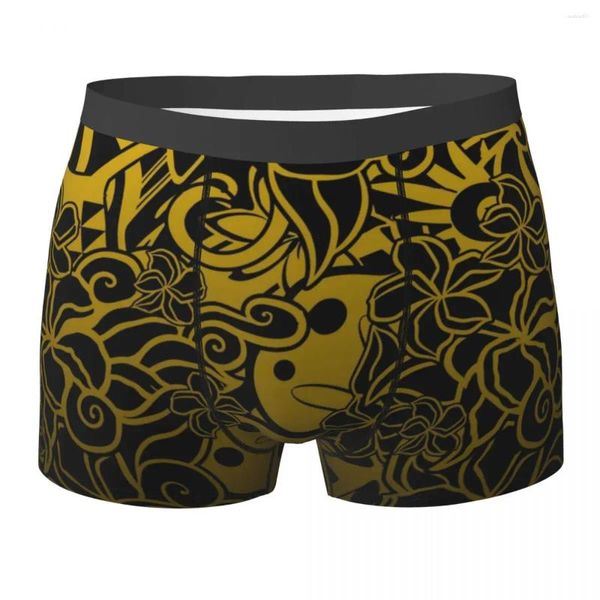 Mutande Boxer Shorts Hawaiano Tiarè dorato Collage Modello astratto Mutandine Uomo Intimo traspirante per regalo fidanzato Homme