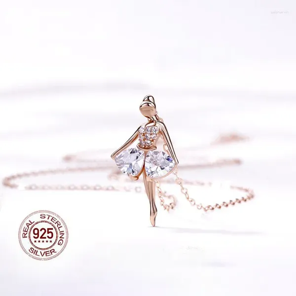 Catene Vero oro 18k Collana di ballerini di danza classica per le donne Argento sterling 925 Coppia pendenti Gioielli Fidanzate Regali all'ingrosso
