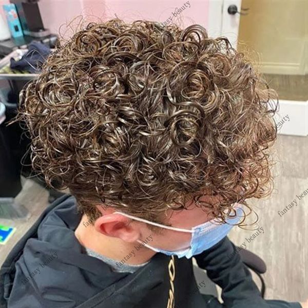 Loira marrom clara Toupee Super Durável PuS PU BASE WIGS EUROPEN SISTEMAS DE SUBLICAÇÃO DE CABELO HUMANO CURLO