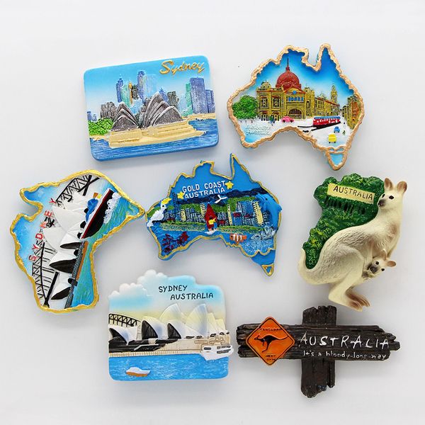 Objetos decorativos Figuras da Austrália Kangaroo Sydney House House Localista 3D ímãs de geladeira Refrigerador Magnético Coleração de decoração Home Gift 230412